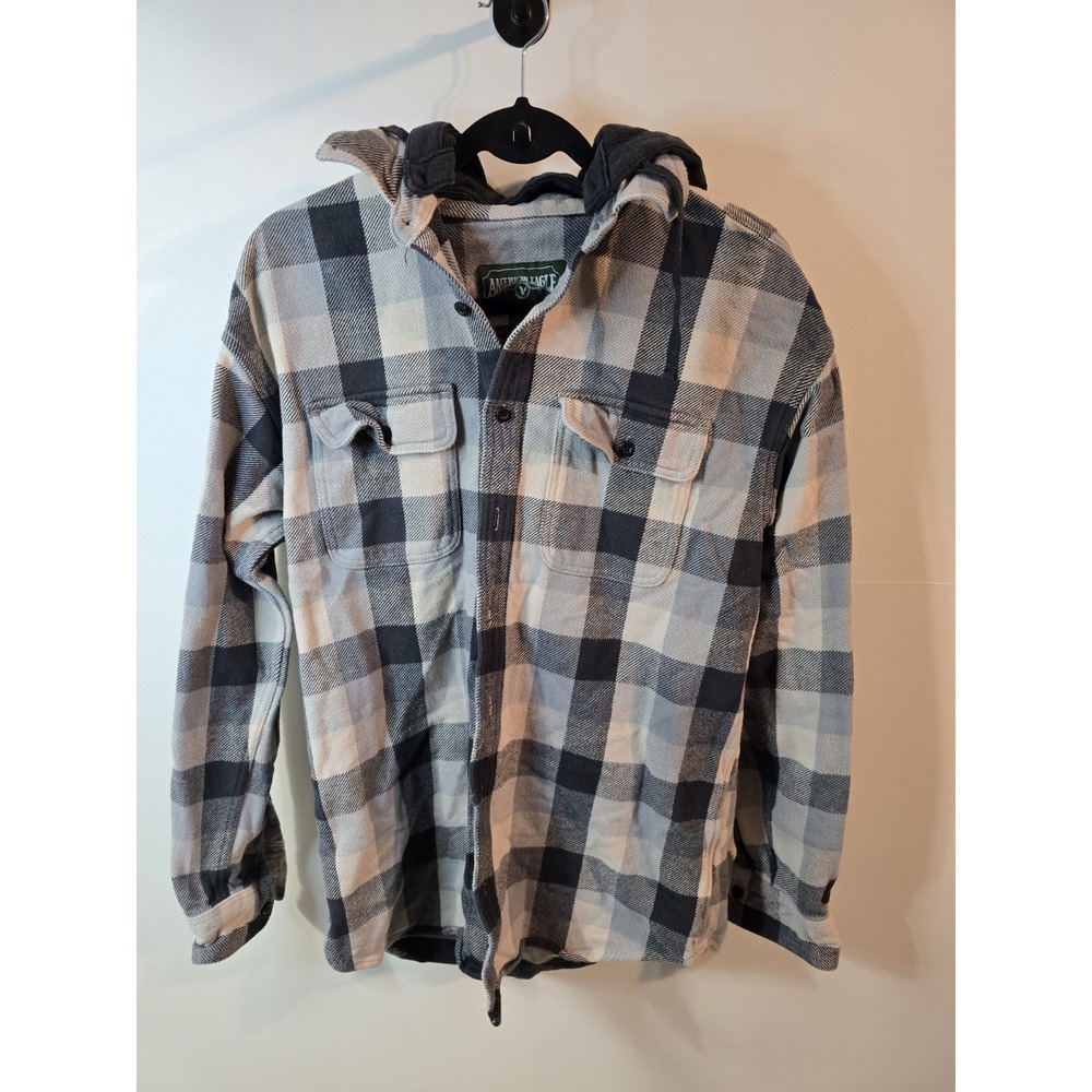 American Eagle Flannel Hoodie Mens Medium Tall Vintage Work Outdoor Grunge Indie